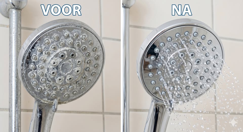 links ziet u een verkalkte douchekop. rechts ziet u hoe deze er uit ziet wanneer u een waterontharder van simple heeft.